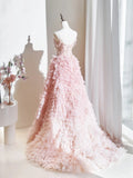 Cute Ball Gown Spaghetti Strap Blush Pink Tulle Long Prom Dresses Inspiration Evening Gowns Formal Party Prom Dress HZ0311