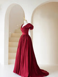 Stylish A line V Neck Burgundy With Sleeves Long Prom Dresses Inspiration Evening Gowns Formal Party Prom Dress HZ0311