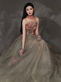 Charming Ball Gown Strapless Tulle Long Evening Prom Dresses Floor Length Evening Formal Dress HZ0311