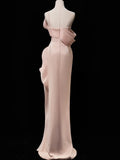Timeless Mermaid One Shoulder Blush Pink Satin Long Prom Dresses Inspiration Party Dress Prom Gowns HZ0311