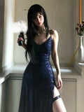 Sexy Navy Blue V-neck Lace-Up Mermaid Long Prom Dress with Slit Formal Dress HZ0311