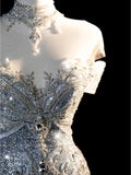 Fairytale Fantasy Art Wedding Dresses Mermaid Off The Shoulder Sequin With Beaded Bodice Long Brides Dress Fitted Bridal Gown HZ0311