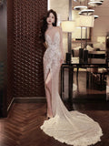 Fairytale Fantasy Art Wedding Dresses Mermaid Sweetheart White Lace Long Brides Dress Fitted Bridal Gowns HZ0311