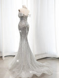 Fairytale Fantasy Art Wedding Dresses Mermaid Off The Shoulder White Sequin With Beaded Bodice Long Brides Dress Fitted Bridal Gowns HZ0311
