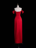 Chic Sheath Off The Shoulder Red Satin Slit Senior Prom dresses High School Long Formal Dress HZ0311