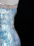 Glittering Mermaid Spaghetti Strap Blue Long Prom Dresses Inspo 18th Birthday Outfits Formal Dress HZ0311