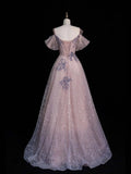 Modest A line Sweetheart Pink Sequins College Formal Sweet 16 Outfits Long Prom Dresses For Teens HZ0311