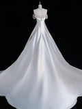 Fairytale Fantasy Art Wedding Dresses Ball Gown Sweetheart Satin White Glitter With Beaded Bodice Train Brides Dress Fitted Bridal Gowns HZ0311