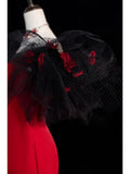 Elegant Mermaid Off The Shoulder Red Satin With Sleeves Floor Length Inspiration Long Prom Dresses HZ0311