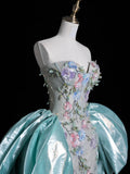 Modest Sheath Sweetheart Sleeveless Tulle Floral Long Prom Dress Mint Green For Women Girls Evening Dresses HZ0311
