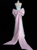 Stunning A line Sweetheart Blue Satin With Bow-knot Prom Dresses Inspiration Evening Dress Princess Graduation Gown HZ0311