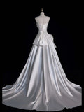 Princesses Elegant Sheath Strapless White Sequined With Satin Train Wedding Gown Short Fairytale Summer Wedding Dresses HZ0311