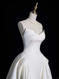 Modest Ball Gown Sweetheart White Satin With Pleated Wedding Dress Long Fairytale Autumn Bridal Dresses HZ0311