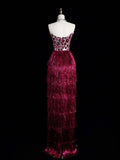Charming Sheath Strapless Pink Sequins With Tassels Long Prom Dresses Evening Outfits Formal Dress HZ0311