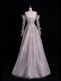 Princess A Line Off The Shoulder Sequined Long Formal Evening Dress Gowns Prom Dresses HZ0311