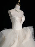 Modest Ball Gown Sweetheart White Tulle Wedding Dress Long Fairytale Autumn Bridal Dresses HZ0311