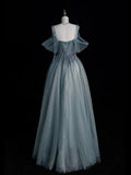 Elegant Ball Gown Off The Shoulder Dusty Grey Tulle Long Prom Dresses For Teens Evening Outfits Formal Dress HZ0311