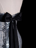 Sparkly Mermaid Strapless Grey Sequin Sleeveless Long Prom Dress For Women Girls Evening Dresses HZ0311