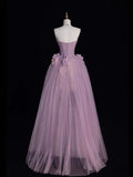 Modest Ball Gown Strapless Lilac Tulle Long Formal Evening Dress Gowns Formal Prom Dresses HZ0311