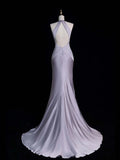 Princess Mermaid Halter Dusty Lilac Satin Long Formal Evening Dress Gowns Prom Dresses HZ0311