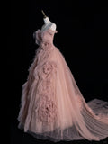 Beautiful Ball Gown Spaghetti Strap Pink Tulle Long Prom Dresses Inspiration Evening Gowns Formal Prom Dress HZ0311