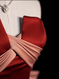 Classy Mermaid Strapless Rust Red Satin Sleeveless Long Senior Prom dresses High School Formal Dresses HZ0311
