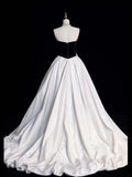 Modest Ball Gown Sweetheart Black Top White Satin Long Prom Dress For Women Girls Evening Dresses HZ0311