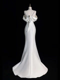 Modest Mermaid Sweetheart With Straps Sleeves White Satin Wedding Dress Long Fairytale Autumn Wedding Dresses HZ0311