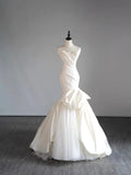 Princesses Elegant Mermaid Strapless White Satin Wedding Gown Long Fairytale Summer Wedding Dresses HZ0311