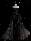 Modest Ball Gown Strapless Grape Tulle Long Prom Dresses Senior Graduation Dance Evening Outfits HZ0311