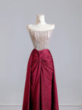 Sparkly Sheath Strapless Burgundy Sequin Long Prom Dresses Impress 18th Birthday Outfits Party Gown HZ0311
