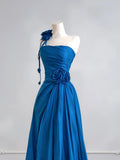 Simple A Line One Shoulder Royal Blue With Flowers Long Prom Dresses Impress 18th Birthday Outfits Party Gown HZ0311