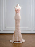 Sparkling Mermaid Sweetheart Champagne Pink Sequin Long Prom Dresses Impress 18th Birthday Outfits Party Gown HZ0311