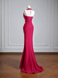 Flattering Mermaid Halter Fuchsia Prom Dresses Long Evening Formal Birthday Party Gowns HZ0311