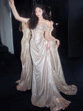 Champagne Sequin Evening Dress Mermaid Floor Length Strapless Off The Shoulder Special Occasion HZ0311