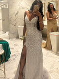 Mermaid Prom Dresses Side Split Spaghetti Straps Sexy Special Dress Beaded Party Gowns HZ0311