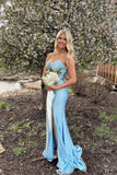 V-neck Blue Pleated Mermaid Long Party Dress with Keyhole Prom Dresses HZ0311