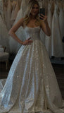 Shiny Wedding Dresses Boho Sweetheart Sequin Spaghetti Strap A-Line Birthday Gowns HZ0311