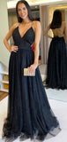 Sexy A line Backless Deep V neck Long Evening Prom Dresses HZ0311
