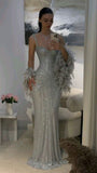 Sexy Mermaid Spaghetti Strap Sequins Navy Blue Long Prom Dresses Party Dress 19th Birthday Outfits Graduation Gown HZ0311