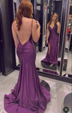 Sparkly Mermaid Spaghetti Strap Grape Satin With Beads Backless Formal Gowns Evening Maxi Prom Dress Aesthetic For Women Party Outfits HZ0311