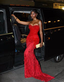 Glitter Mermaid Sweetheart Red Sequin With Beaded For Black Girls Women Long Formal Prom Evening Dress Dinner Outfits Party Gowns HZ0311