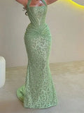 Shinning Mermaid Halter Sequin Mint Green Prom Dresses For Teens Formal Dress Party Outfits Prom Gown HZ0311