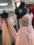 Sweetheart Neck Open Back Pink Lace Long Prom Dresses Formal Dresses Evening Dresses Vestidos De Dia HZ0311
