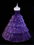 Modest High Low Strapless Purple Satin With Lace Prom Dresses Long Party Dress Grad Formal Evening Dresses HZ0311