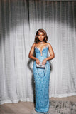Glittery Mermaid Sweetheart Blue Sequin With Beaded For Black Girls Women Long Formal Prom Evening Dress Dinner Outfits Party Gowns HZ0311