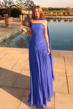 Elegant Prom Dresses Chiffon Pleat Ruched Ruffle Strapless Royal Blue Formal Evening Dress Floor-length Party Gowns HZ0311