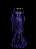 Vintage Strapless Purple Satin Prom Dress Applique Formal Party Dress HZ0311