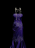 Vintage Strapless Purple Satin Prom Dress Applique Formal Party Dress HZ0311
