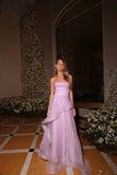 Modest A line Strapless Lilac Tulle Floor Length Senior Prom Dresses Long Formal Party Gowns HZ0311